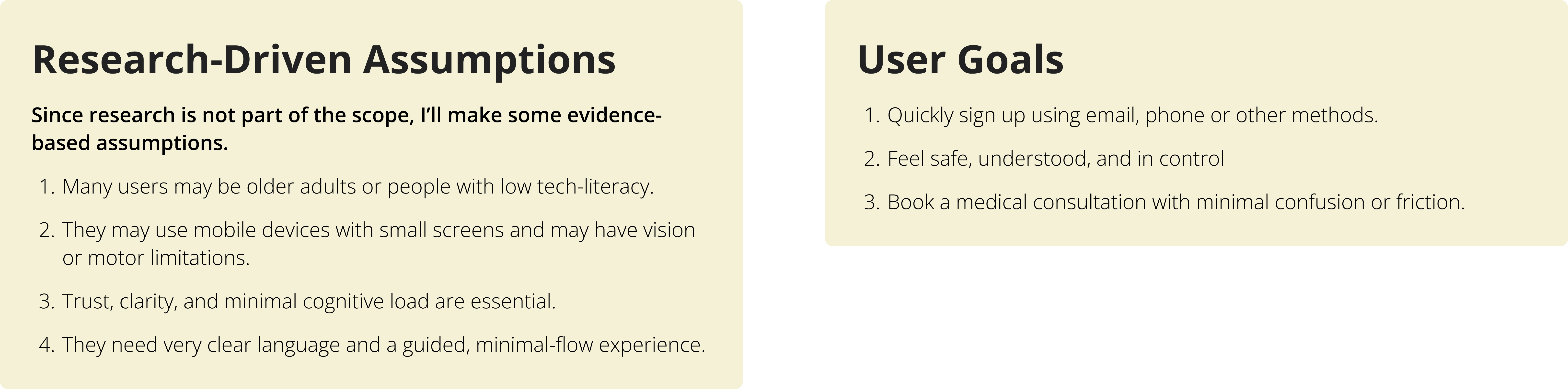 Research-driven assumptions and user goals